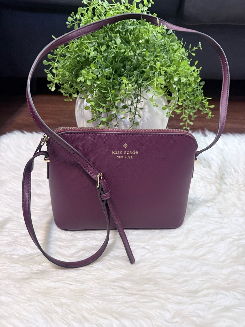 kate spade Plum Saffiano Crossbody with Gold-Tone Logo